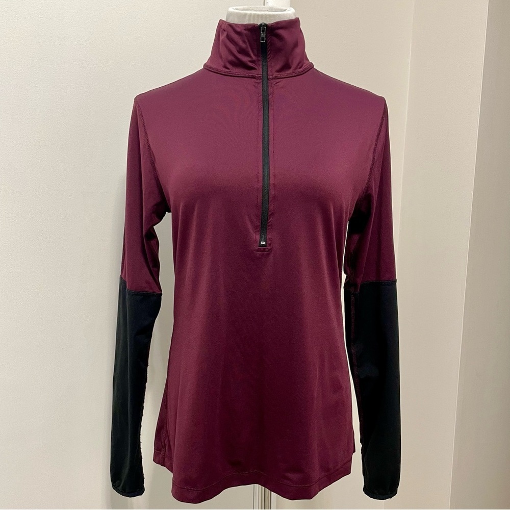 PINK Victoria’s Secret Maroon and Black Long Sleeve Half Zip Pullover Size L